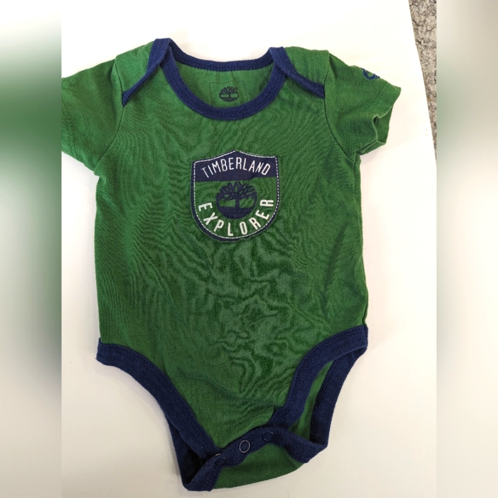 Timberland green short sleeve baby onesie